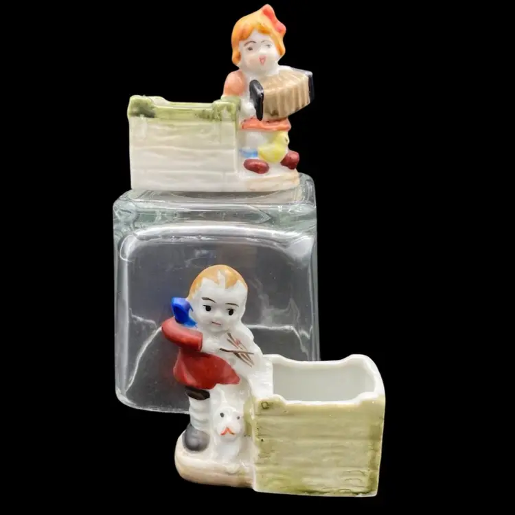 2 Small Vintage Ceramic Planters, Made in Occupied Japan ('45-'52), Musicians