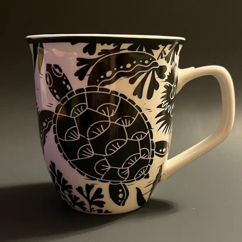 Karma Gifts Boho Sea Turtle Mug SLOW DOWN AND ENJOY LIFE - Black & White 16 oz