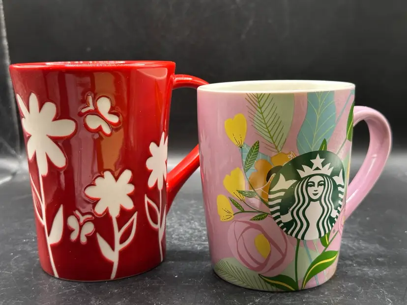 2 Floral Starbucks Mugs