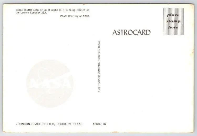 Postcard Space Shuttle at Night Johnson Space Center Houston Texas Astronomy