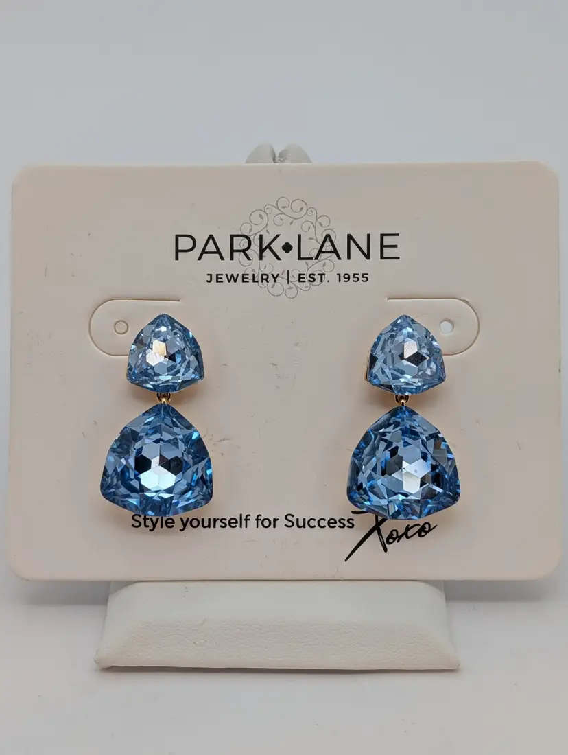 Park Lane "Perry" Earrings New On Card Sky Blue And Gold Tone Sparkly Elegant