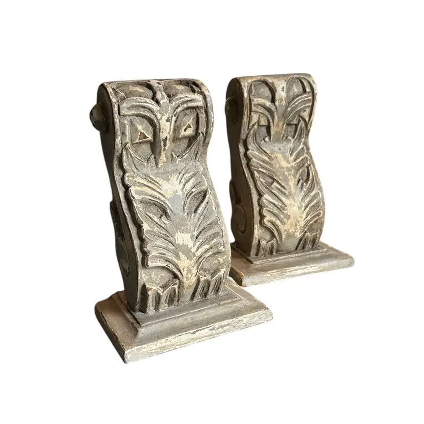 Matching Set of Wooden Rustic Gray and Cream Colored Wall Shelves or Bookends