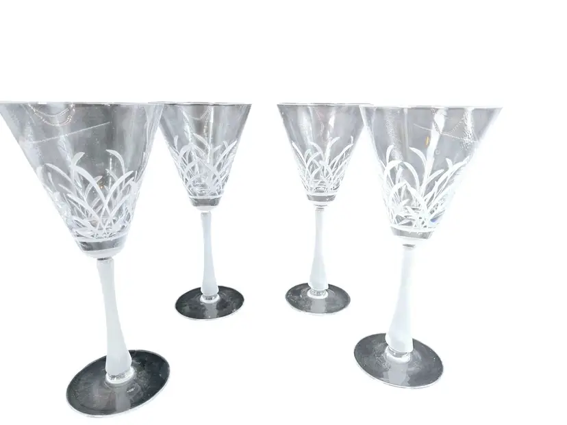 Vintage Mikasa Wind Drift Crystal Wine Goblets Glasses Set Of 4 1980s Stemware 8 Oz