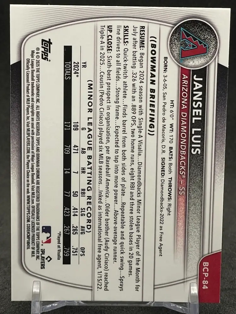 Jansel Luis 2025 Bowman Chrome Bowman 1st Reptilian Refractor #BCP-84