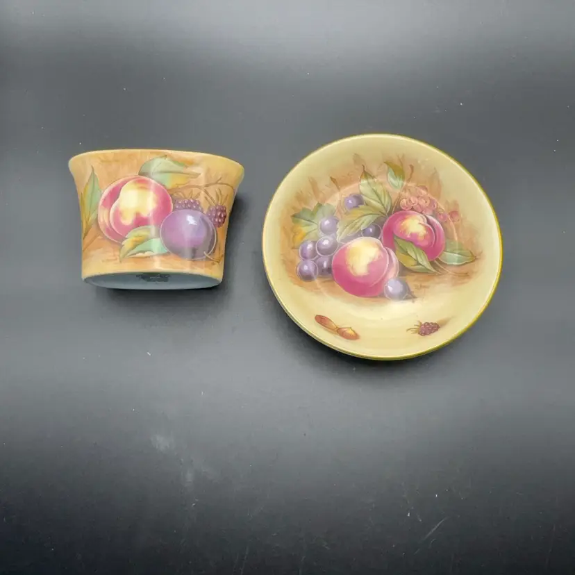 #01 - Vintage Aynsley Orchard Gold Toothpick Holder & Pin Dish- Signed D. Jones & N. Brunt