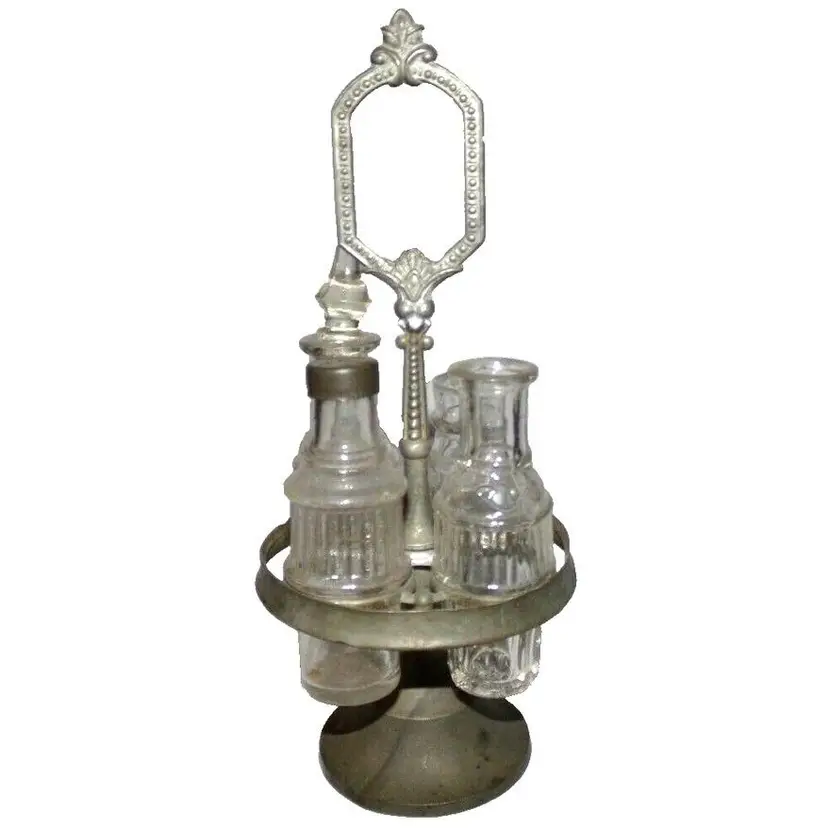 EAPG Child Size Toy Pewter Castor & DRAPE Glass Jars/Bottles, RARE!