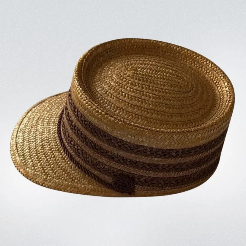 Vintage 1940s Kepi Straw Hat Genuine Milan Cap w Visor Made in Italy Size 7