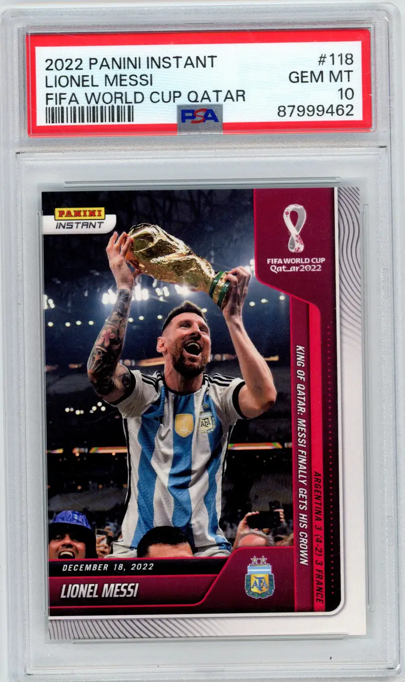 2022 Panini Instant LIONEL MESSI #118 FIFA World Cup Qatar ARGENTINA PSA 10 GEM MT
