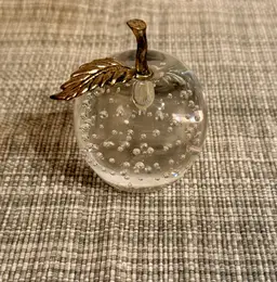 Vintage Taiwanese Art Glass Apple with Brass Stem and Leaf