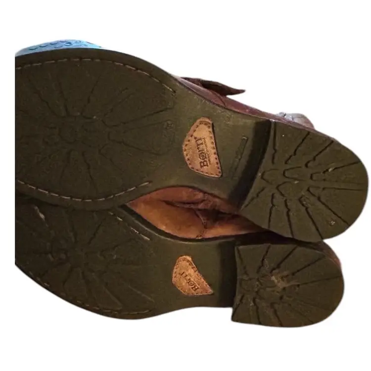 BORN brown ankle BOOTS combat moto buckle ALAMID Strappy harness leather Size
6