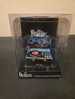 Beatles Blue Record Player Christmas Glass  Ornament 2017