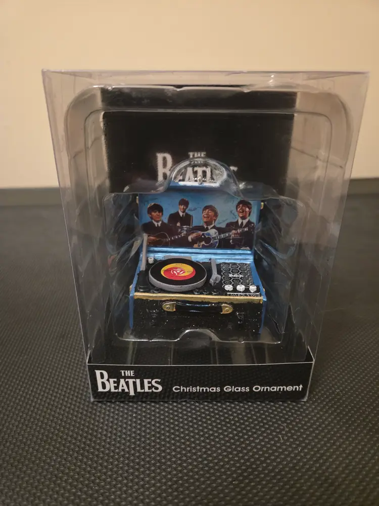 Beatles Blue Record Player Christmas Glass  Ornament 2017