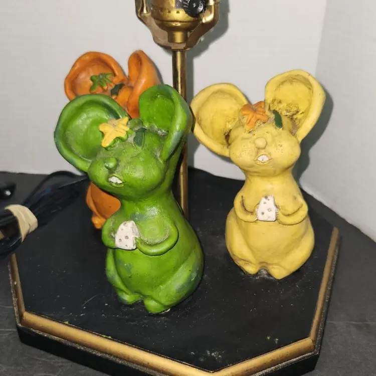1960's 70's MCM Mice Mouse Green Yellow Orange Lamp Eating Cheese Super Cute!