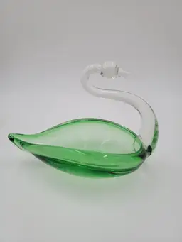 Elegant Swan Green Art Glass Dish