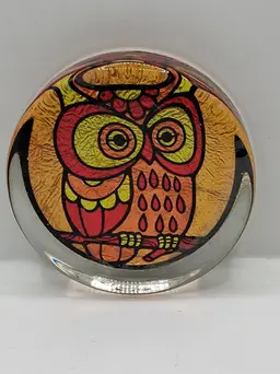 Vintage Metallic Owl Large Disc Paperweight