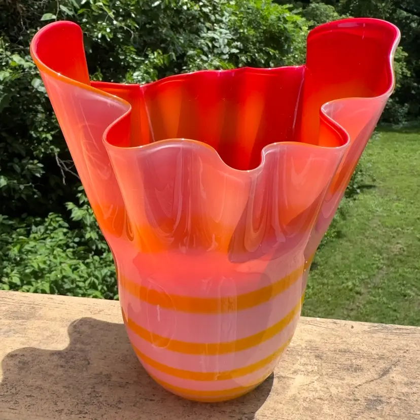 Fiery Glass Handkerchief Vase