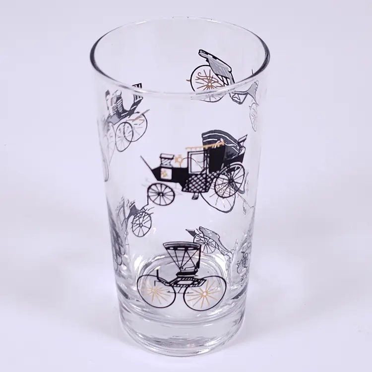 Vintage LIBBEY LRS137 Carriage Antique Car Black Gold GLASS TUMBLER SET