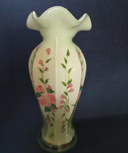 Vintage Green Glass Ruffle Top Floral Vase