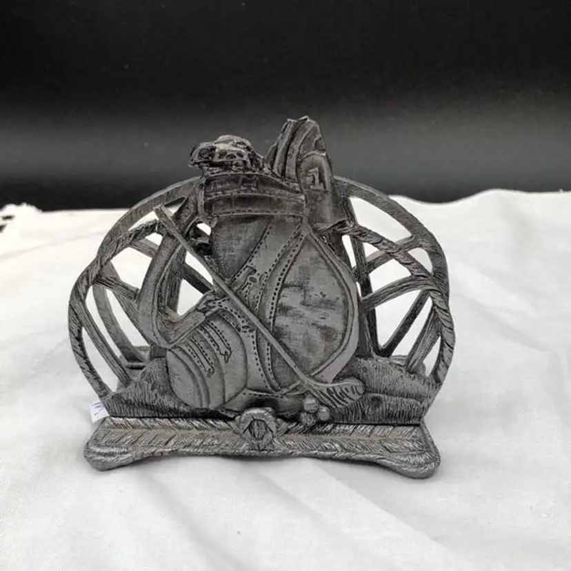 Vintage USA 1980 Matzke Pewter Card Or Letter Holder- Golf Bag And Clubs