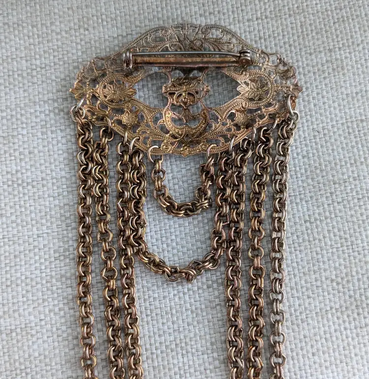 Victorian Revival Swag Brooch with Pearl