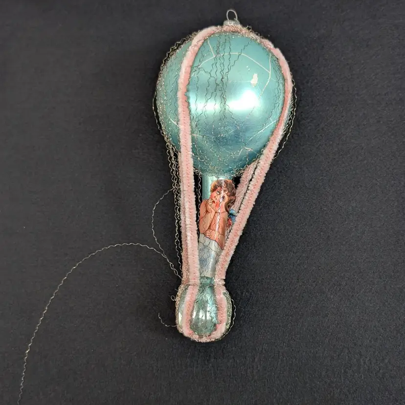 Antique Wire Wrapped Hot Air Balloon Christmas Ornament Mercury Glass Angel West Germany