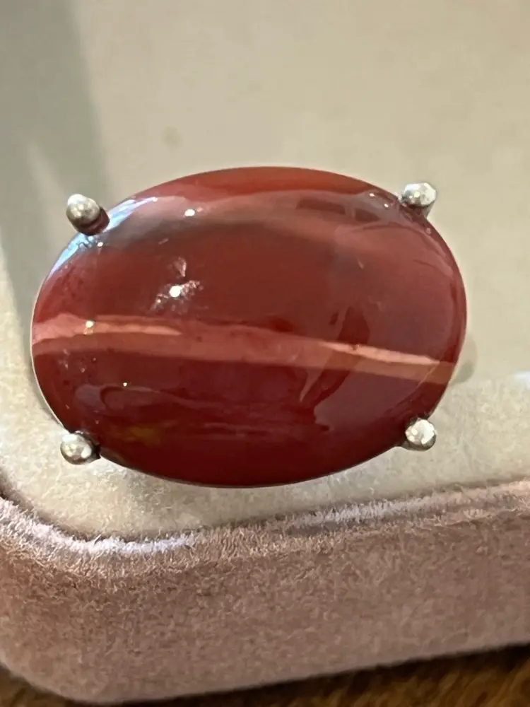 Sterling Silver Red Band Jasper High Set Ring Size 7