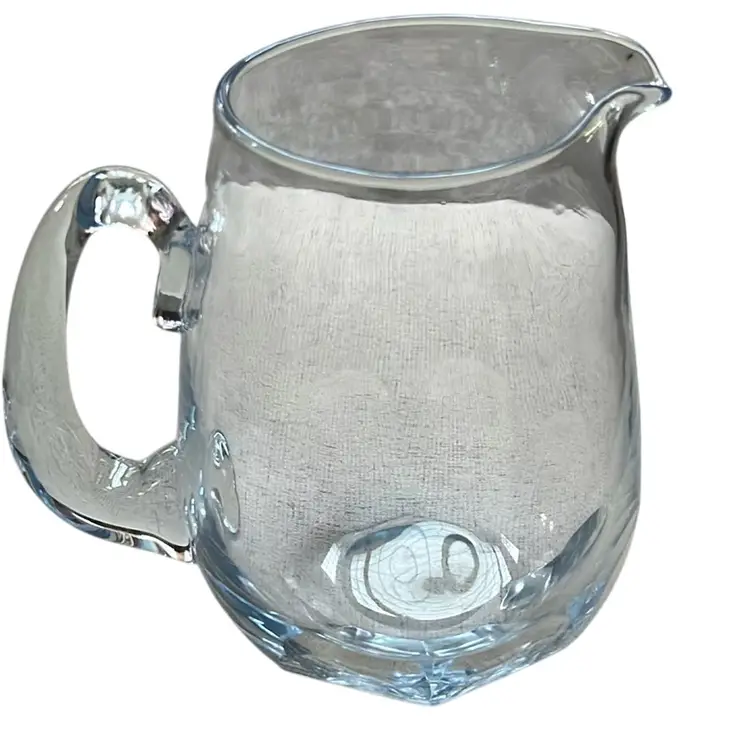 Antique Strombergshyttan Sweden 1862 Signed Art glass Faceted Pitcher- Blue Glass