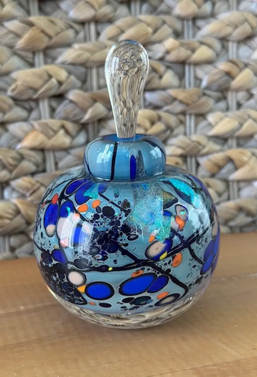 Rollin KARG Dichroic Art Glass Perfume Bottle with Stopper  4.50”