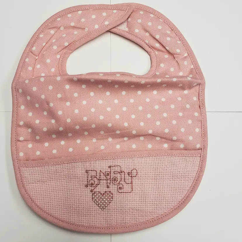 New Cross-stitched Pink Baby Bib