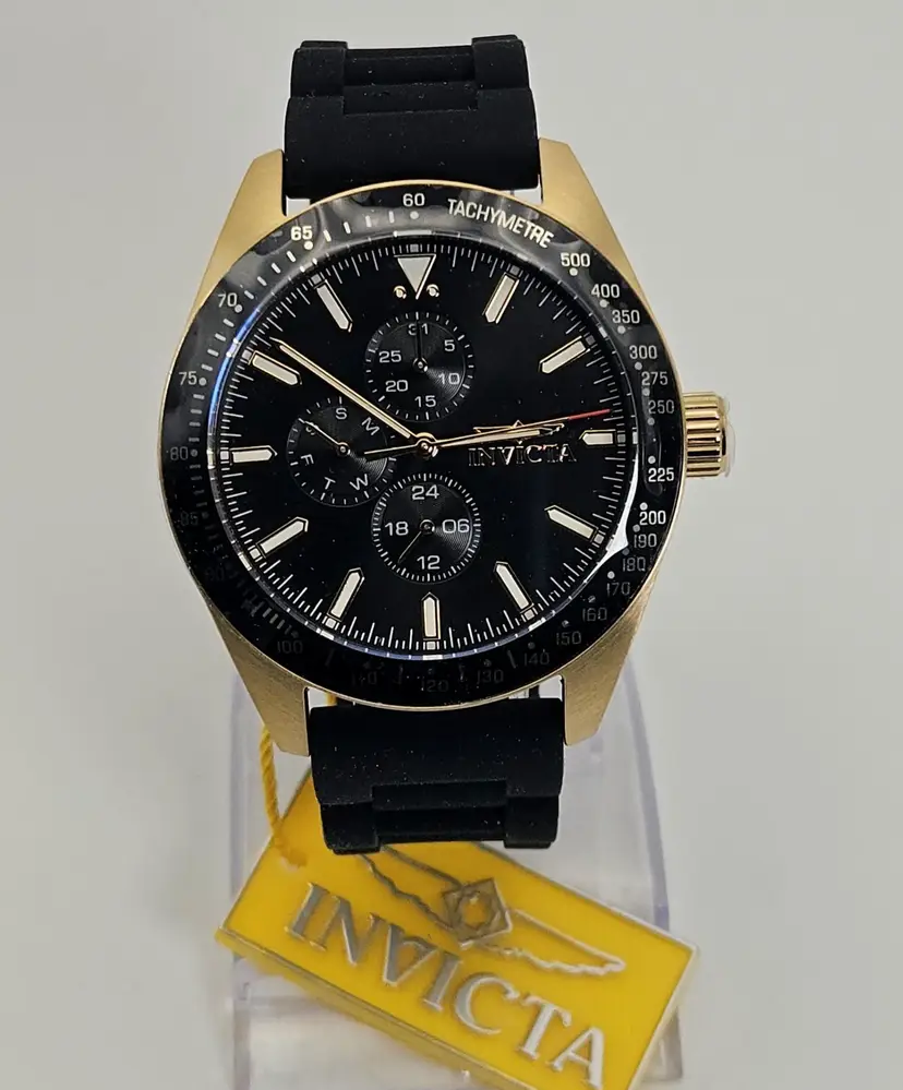 Invicta 38404 Aviator Men’s Quartz Watch Gold Tone Black Dial 45mm NIB