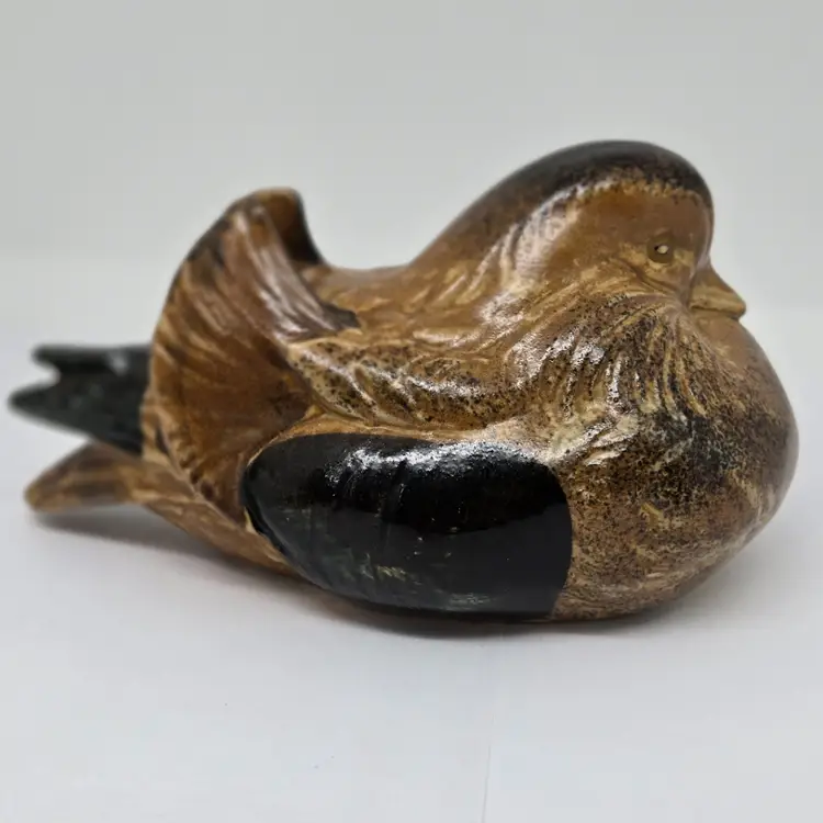 Ceramic Duck Figurine, Black and Brown, Sitting