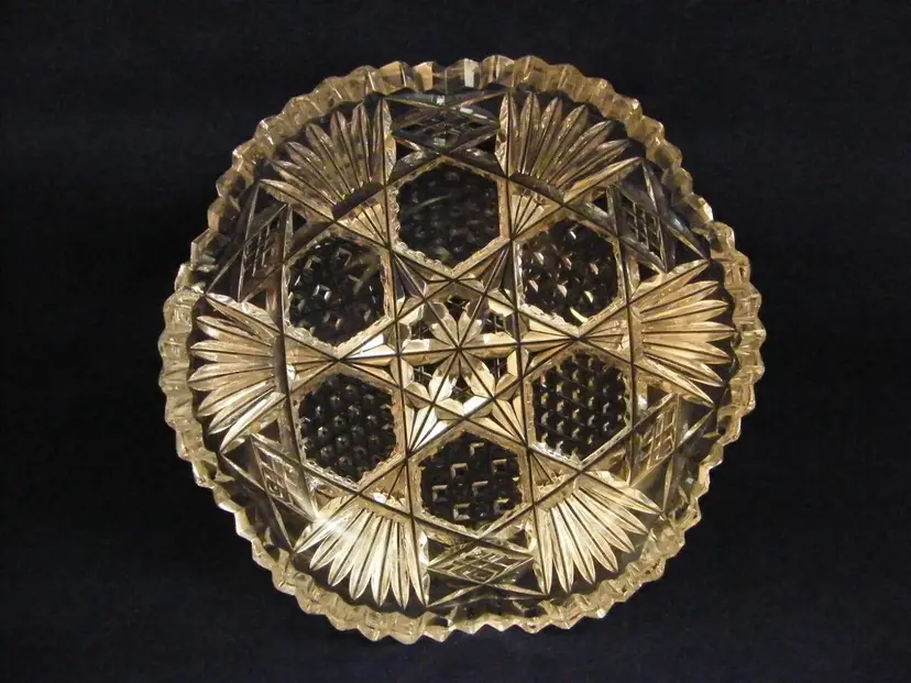 #01 Cut Glass 6" round Sawtooth edged Hexagons, stars Diamonds