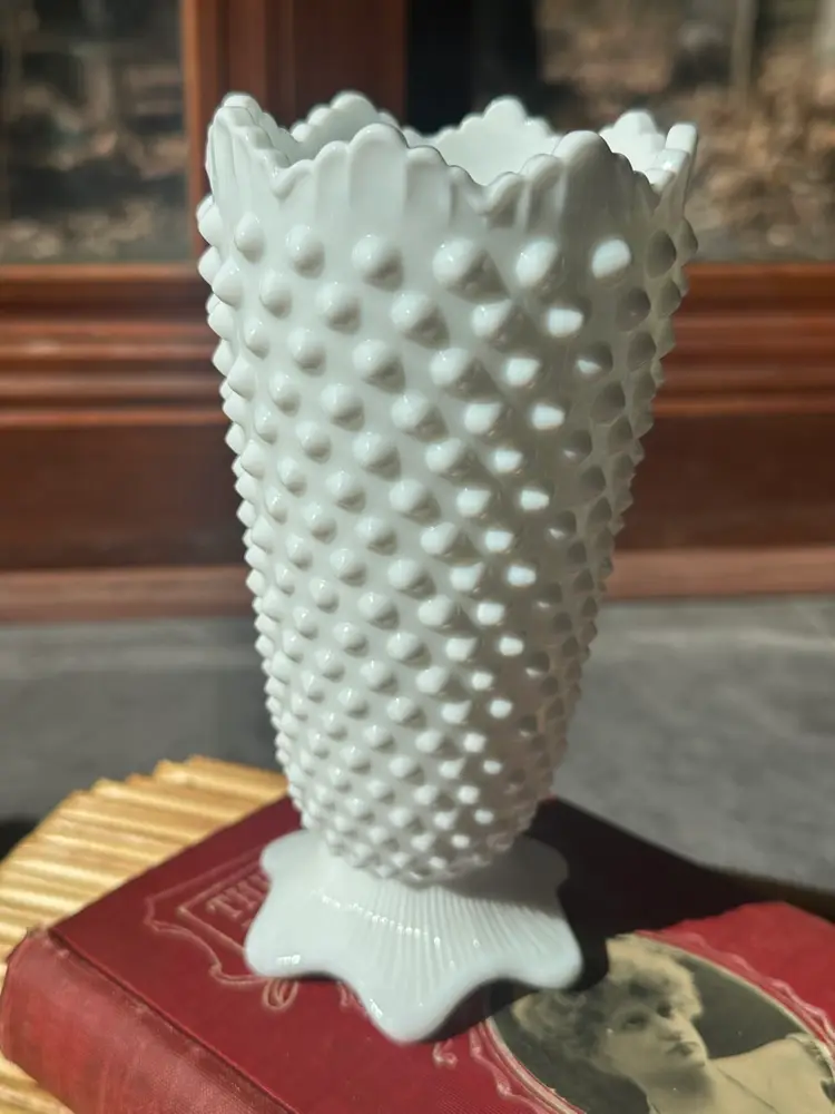 # 7 Fenton Milk Glass Hobnail Vase
