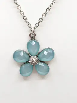 Blue Flower Necklace Silver Tone Jewelry