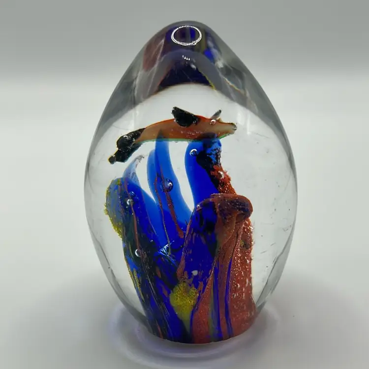 Art glass paperweight with fish, coral aquarium