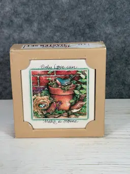 Vintage Absorbent Tile Coaster Set – “Only Love Can Make a Home” – Set of 4 – Made in USA