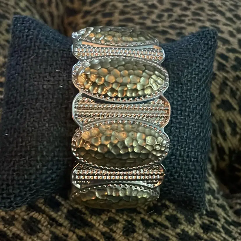 Mixed Metal Hammered Hinged Cuff Bracelet