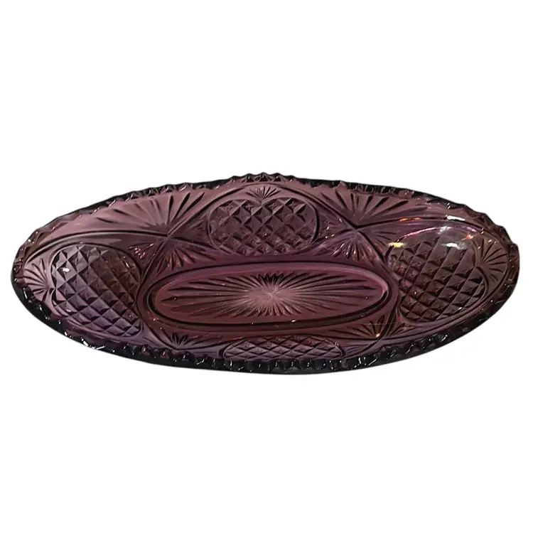 Viking Glass Yesteryear Pineapple Relish Celery Dish Oval Glimmer Amethyst Purple Glows!
