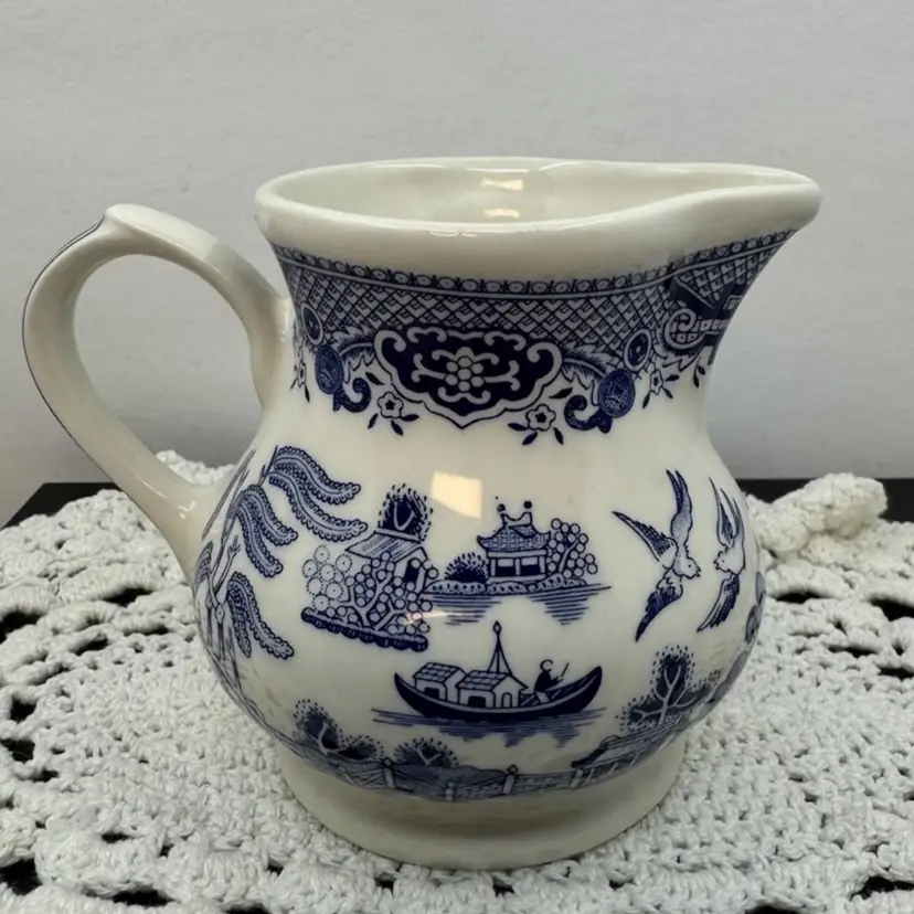 Churchill Blue & White Milk Pitcher, 3.75”