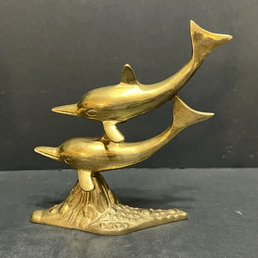 Double Brass Swimming Dolphins Structure ~5.5β x 4.75β x 1.75β