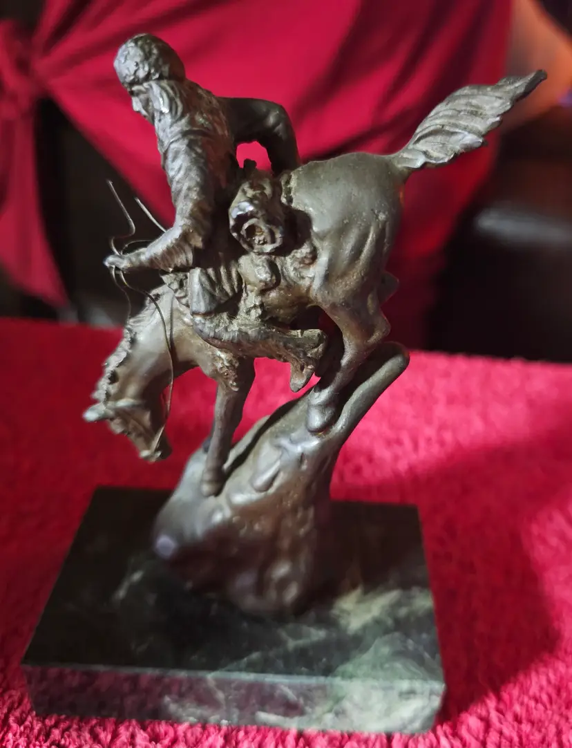 Miniature Indian on Horseback - Equestrian Bronze Statue Figure on Marble
