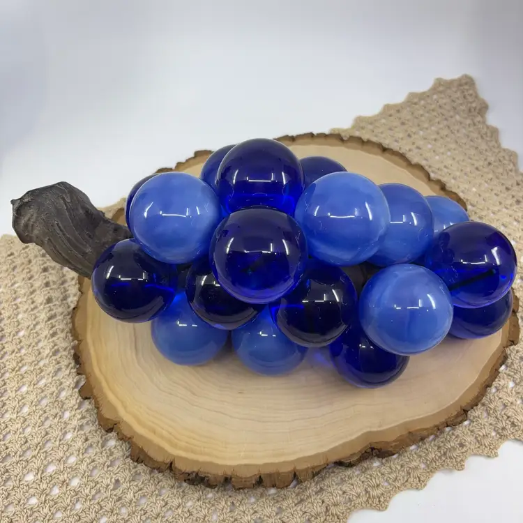 MCM Blue Multishade Lucite Grapes Cluster On Driftwood 10”