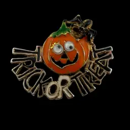 Trick or Treat Enamel Googly Eyed Jack-o'-lantern Brooch  1 2/2
