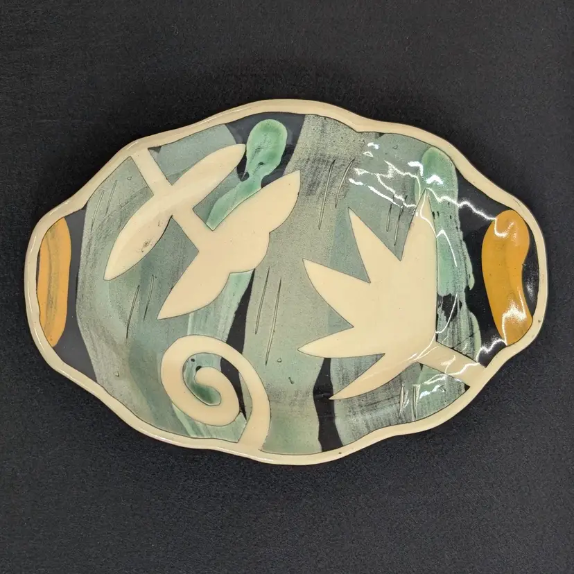 Lisa Marshall Studio Pottery Tray Platter Floral Design Livingston Montana Handmade