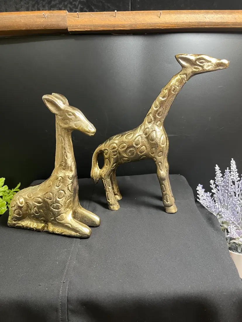 Pair of Painted Gold Metal Giraffes