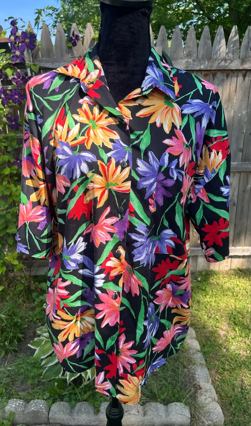 Vintage California Connection Inc Multi Color Flower Summer Short Sleeve Shirt 2/3X