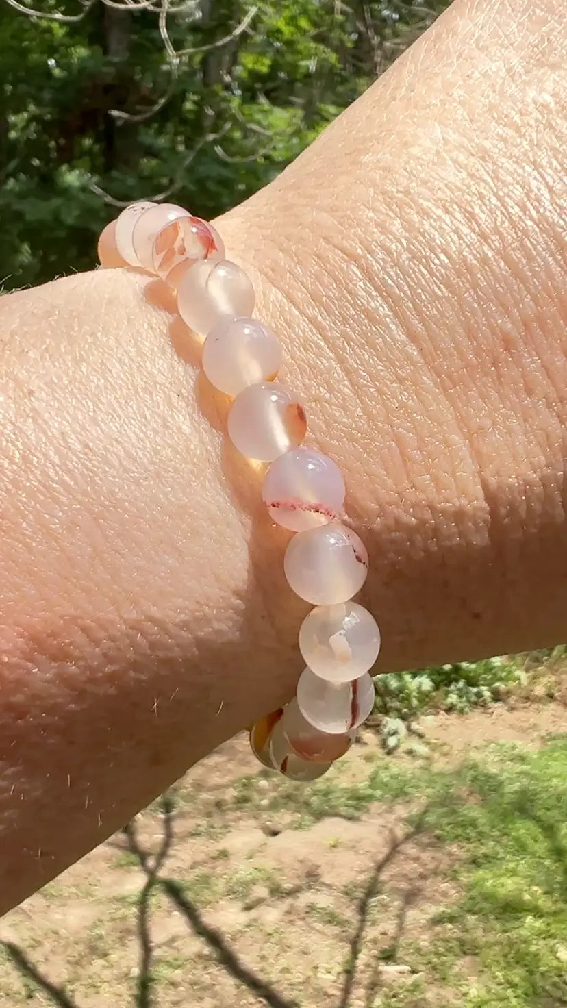 Fire Agate 8mm Quartz Stone Beads. 6-1/2" to 7” Stretch Bracelet Jewelry