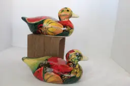 Pair Of VintageEnesco Decoupage Ceramic Duck Mallard Decoy Figurine  Fruit Decor