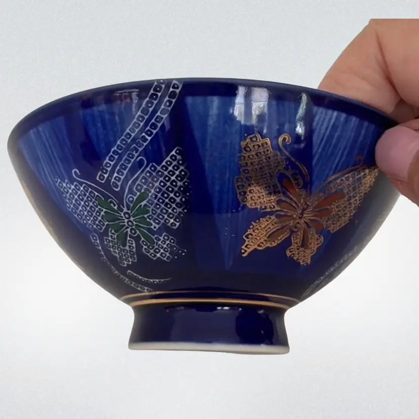 Rice bowl, China, Blue/White BUTTERFLIES White/Green, Bronze/Brown. Use for rice, soup or store your jewelry, keys, trinket dish.