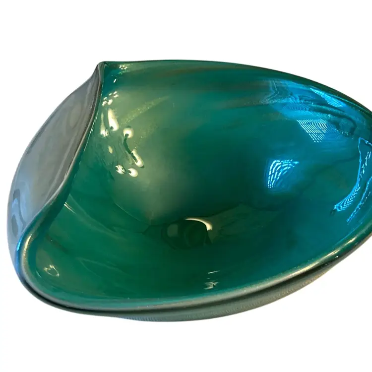 Vintage Mid century Modern Green Glass Cased Bowl